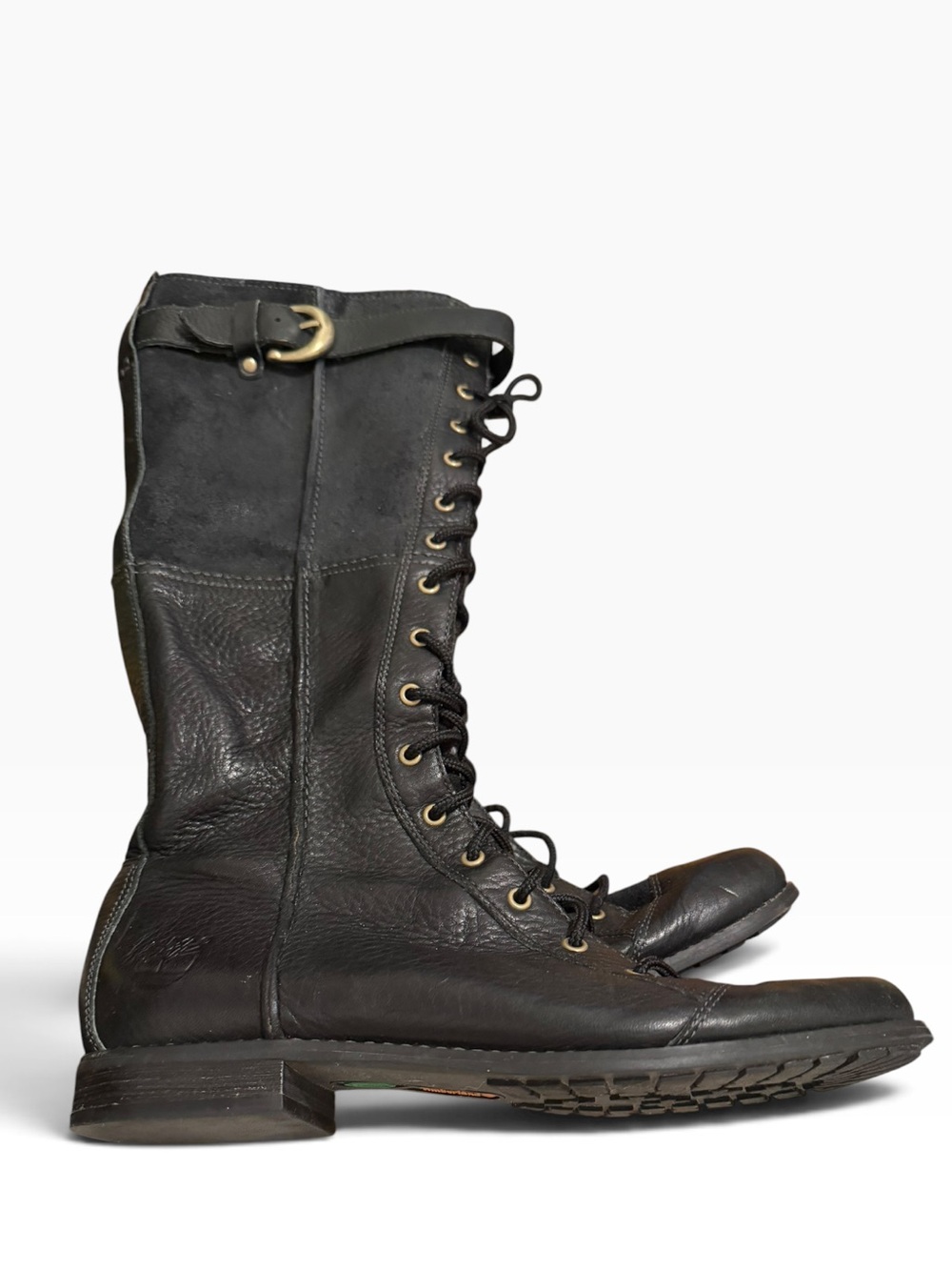 Timberland Black Leather Lace up Zip Long Boots size 7